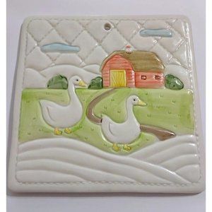 VTG Otagiri 82 Omc Japan Trivet Quilted Geese Farm Country Decor 7x7 in